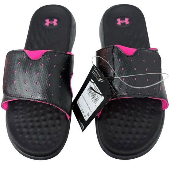 Under Armour Women’s Size 9 Ignite VII Sandals slip on Comfort Black Pink NWT - Picture 1 of 7